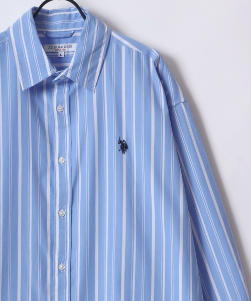 U.S. POLO ASSN.(ユーエスポロアッスン)の「U.S. POLO ASSN./ユーエスポロアッスン オーバーサイズ ブロード 無地 ストライプ ロゴ ワンポイント刺繍 レギュラーカラー 長袖シャツ/レディース メンズ(シャツ/ブラウス・メンズ・ブルー系その他/ホワイト系その他/ホワイト/ネイビー・LL/M/L)」の17枚目の写真
