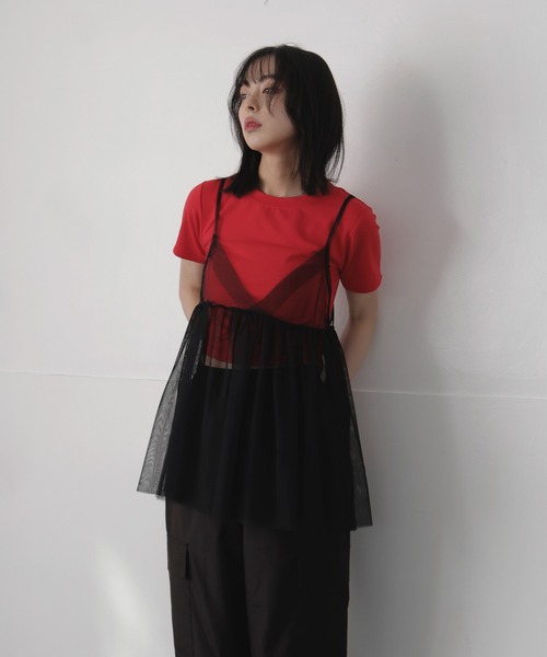 LIAN(リアン)の「チュールキャミソール(Tシャツ/カットソー・レディース・ホワイト/ブラック/グレー/ブラック系その他・FREE)」の3枚目の写真