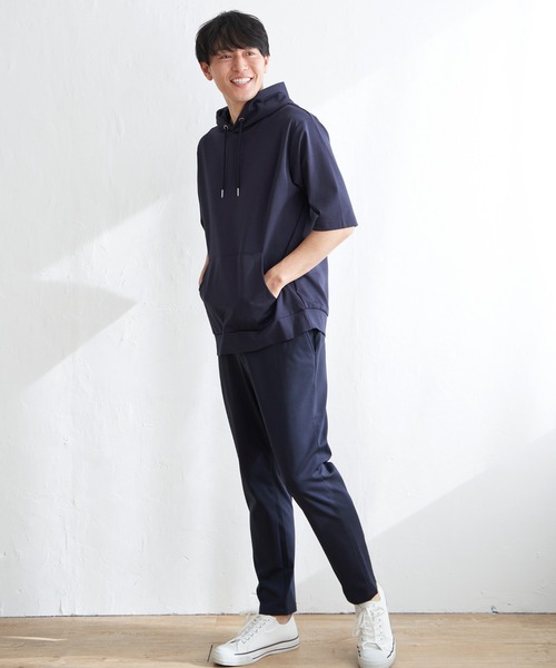 ikka（イッカ）の「【接触冷感／抗菌防臭】GOKU楽セイケツ5分袖パーカー（パーカー・メンズ・グレー/ブルー/ホワイト/グリーン/ネイビー・S/M/L/XL）」の12枚目の写真