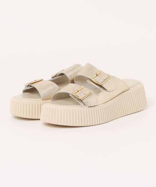 inter-chaussures(インターショシュール)の「【Tamaris】ダブルベルト厚底ミュールサンダル(445703)(サンダル・レディース・ブラック/ゴールド・40/39)」の2枚目の写真