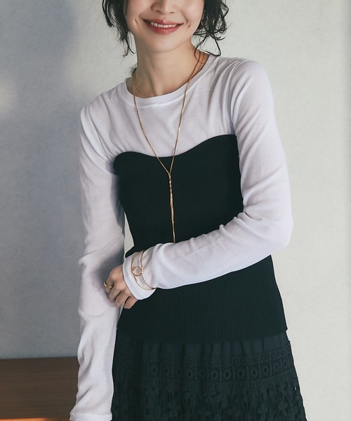 La boutique BonBon（ラブティックボンボン）の「クールタッチUVニットビスチェ（ニット/セーター・レディース・ホワイト/ブラック/グレイッシュベージュ・FREE）」の2枚目の写真