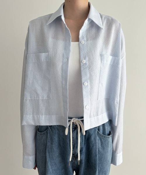 CANAL JEAN（キャナルジーン）の「El mar　ストライプショートシャツ（シャツ/ブラウス・レディース・グレー/サックスブルー・ONE SIZE）」の11枚目の写真