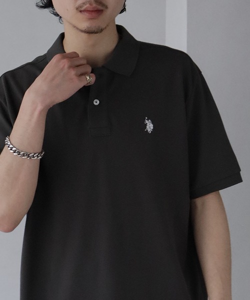 U.S. POLO ASSN.（ユーエスポロアッスン）の「【U.S. POLO ASSN./ユーエスポロアッスン】ワンポイントポニー刺繍 TC鹿の子 半袖ポロシャツ（ポロシャツ・メンズ・ホワイト/ネイビー/ブラック/ダークグリーン/杢グレー/スミクロ/ネイビー系1/ブラック系1/ネイビー系3/ブラック系2/ネイビー系2・M/L/LL/S）」の3枚目の写真