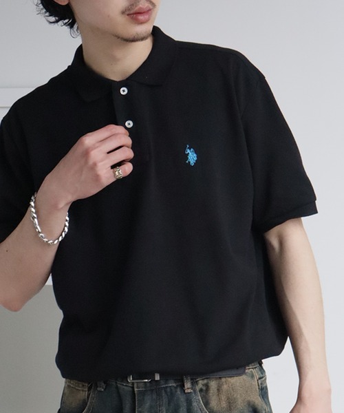 U.S. POLO ASSN.（ユーエスポロアッスン）の「【U.S. POLO ASSN./ユーエスポロアッスン】ワンポイントポニー刺繍 TC鹿の子 半袖ポロシャツ（ポロシャツ・メンズ・ホワイト/ネイビー/ブラック/ダークグリーン/杢グレー/スミクロ/ネイビー系1/ブラック系1/ネイビー系3/ブラック系2/ネイビー系2・M/L/LL/S）」の2枚目の写真