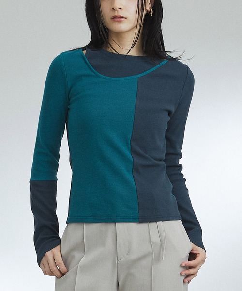 tシャツ レイヤーアシメカットアウトカットソー｜ウォッシャブル/ロンT レディース セール】レイヤーアシメカットアウトカットソー｜ウォッシャブル