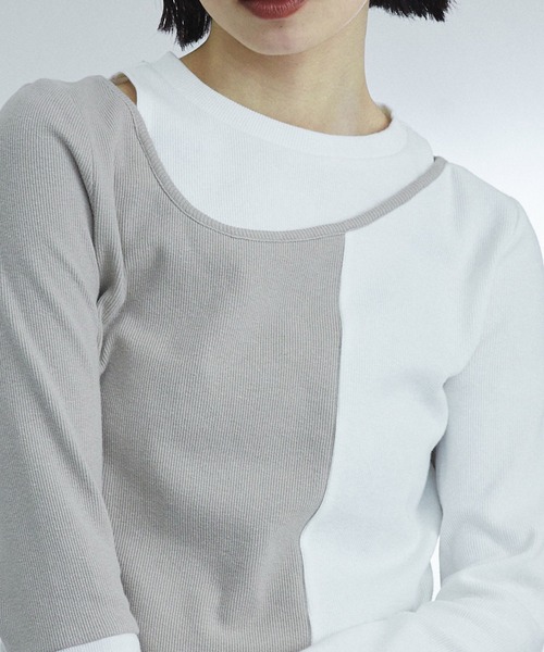 tシャツ レイヤーアシメカットアウトカットソー｜ウォッシャブル/ロンT レディース セール】レイヤーアシメカットアウトカットソー｜ウォッシャブル