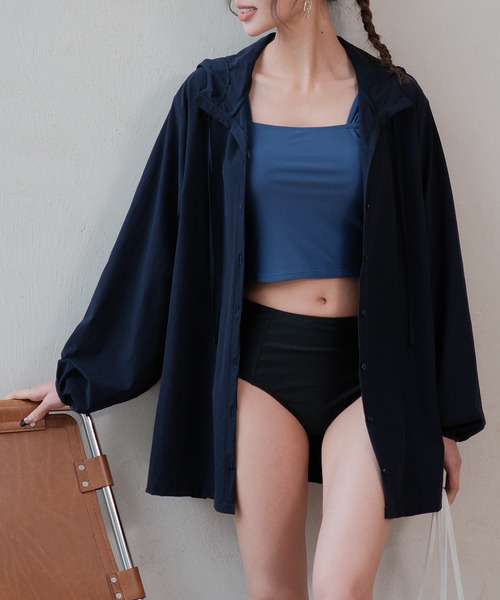 TeddyShop(テディショップ)の「【UVカット率 99%/UPF50+/接触冷感/軽量】レディース水着 長袖フード付きシャツパーカー風ラッシュガードパーカー 水陸両用(パーカー・レディース・ブラウン/カーキ/ネイビー/ベージュ/ブラック/グレー・L/M)」の6枚目の写真