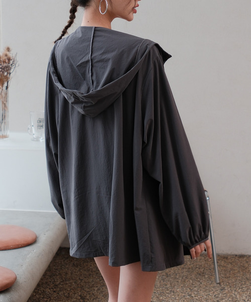 UVカット率 99%】レディース水着 長袖フード付きシャツパーカー風 UVカット率 99%】レディース水着 長袖フード付きシャツパーカー風