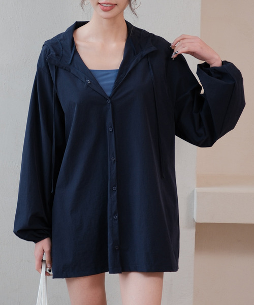 TeddyShop(テディショップ)の「【UVカット率 99%/UPF50+/接触冷感/軽量】レディース水着 長袖フード付きシャツパーカー風ラッシュガードパーカー 水陸両用(パーカー・レディース・ブラウン/カーキ/ネイビー/ベージュ/ブラック/グレー・L/M)」の15枚目の写真
