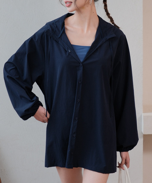 TeddyShop(テディショップ)の「【UVカット率 99%/UPF50+/接触冷感/軽量】レディース水着 長袖フード付きシャツパーカー風ラッシュガードパーカー 水陸両用(パーカー・レディース・ブラウン/カーキ/ネイビー/ベージュ/ブラック/グレー・L/M)」の14枚目の写真