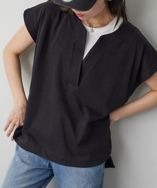 ANOTHER S（アナザーエス）の「綿100%Vネック半袖プルオーバー（Tシャツ/カットソー・レディース・アイボリー/グレー/ブラック・M）」の8枚目の写真