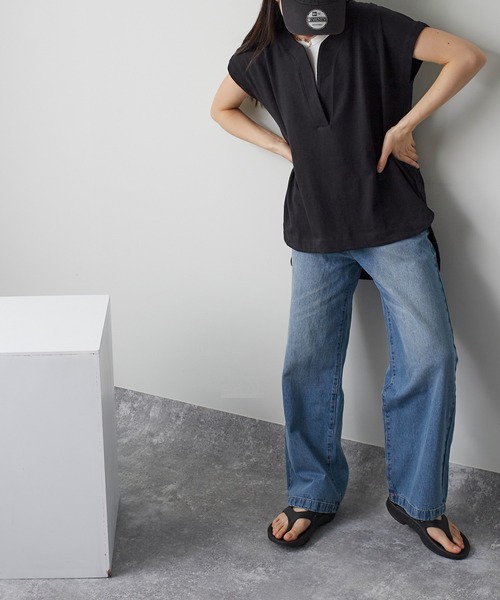 ANOTHER S（アナザーエス）の「綿100%Vネック半袖プルオーバー（Tシャツ/カットソー・レディース・アイボリー/グレー/ブラック・M）」の11枚目の写真