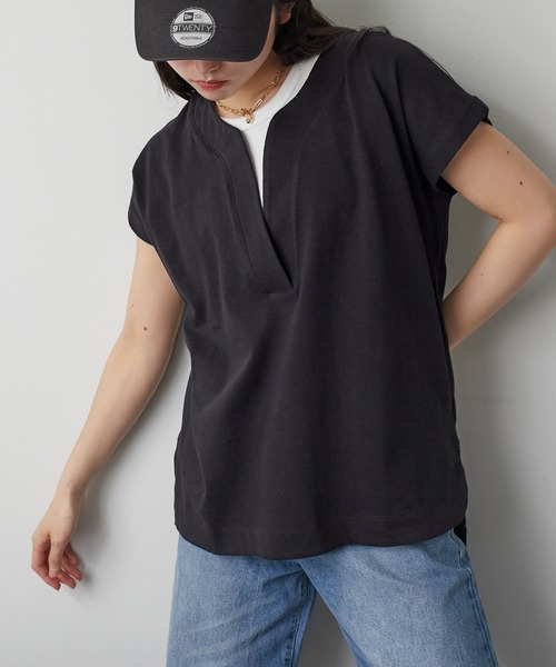 ANOTHER S（アナザーエス）の「綿100%Vネック半袖プルオーバー（Tシャツ/カットソー・レディース・アイボリー/グレー/ブラック・M）」の12枚目の写真