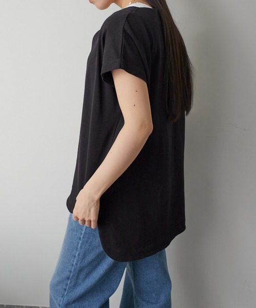 ANOTHER S（アナザーエス）の「綿100%Vネック半袖プルオーバー（Tシャツ/カットソー・レディース・アイボリー/グレー/ブラック・M）」の10枚目の写真