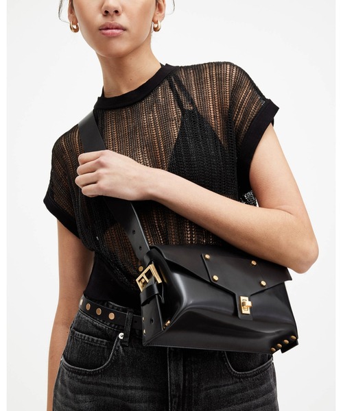 ALLSAINTS（オールセインツ）の「MIRO TURN LOCK LEATHER SATCHEL BAG | MIRO ターン ロック レザー サッチェル バッグ（ショルダーバッグ・レディース・ブラック・ONE SIZE）」の4枚目の写真