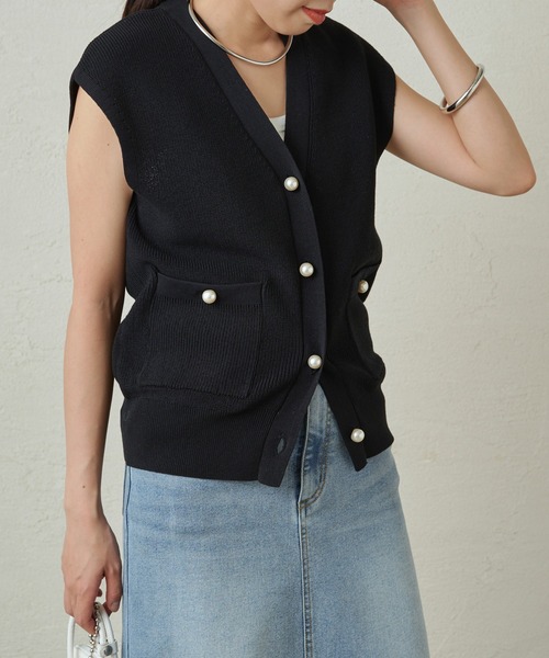 ラウンジドレス　フレンチニットカーデ LOUNGEDRESS（ラウンジドレス）の「パール釦フレンチ