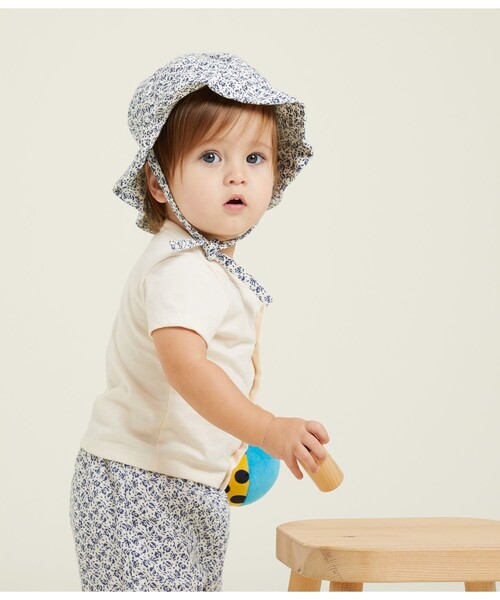 PETIT BATEAU（プチバトー）の「ダブルガーゼクロシェ（ハット・キッズ・ホワイト×ブルー・18MONTH/36MONTH/6MONTH）」の2枚目の写真