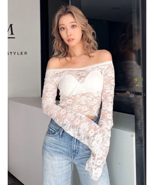 GYDA(ジェイダ)の「2WAYレーストップス(Tシャツ/カットソー・レディース・オフホワイト/ブラック・FREE)」の4枚目の写真