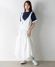 【肩紐アジャスターで調節可能】トップスとのレイヤードコーデを楽しめる合繊ツイルペプラムワンピース