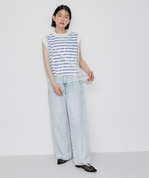 ADAM ET ROPE'(アダムエロペ)の「【サステナブル】スパンコールチュールxボーダーコンビプルオーバー(ニット/セーター・レディース・ホワイト系その他3/ホワイト系その他・FREE)」の8枚目の写真