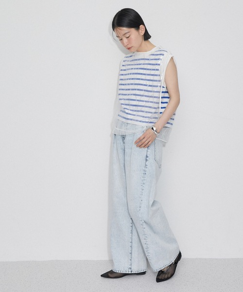 ADAM ET ROPE'(アダムエロペ)の「【サステナブル】スパンコールチュールxボーダーコンビプルオーバー(ニット/セーター・レディース・ホワイト系その他3/ホワイト系その他・FREE)」の9枚目の写真