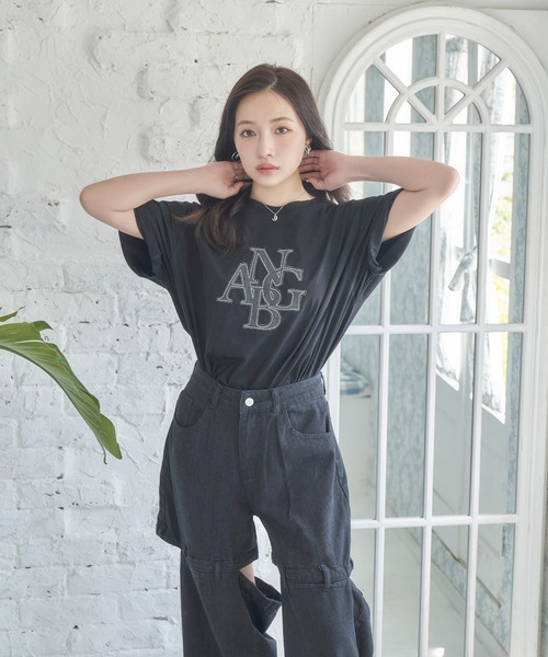 ANDGEEBEE（アンジービー）の「UNISEX デニムパッチTシャツ（Tシャツ/カットソー・レディース・グレー/ブラック・FREE）」の3枚目の写真