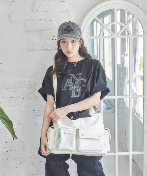 ANDGEEBEE（アンジービー）の「UNISEX デニムパッチTシャツ（Tシャツ/カットソー・レディース・グレー/ブラック・FREE）」の5枚目の写真