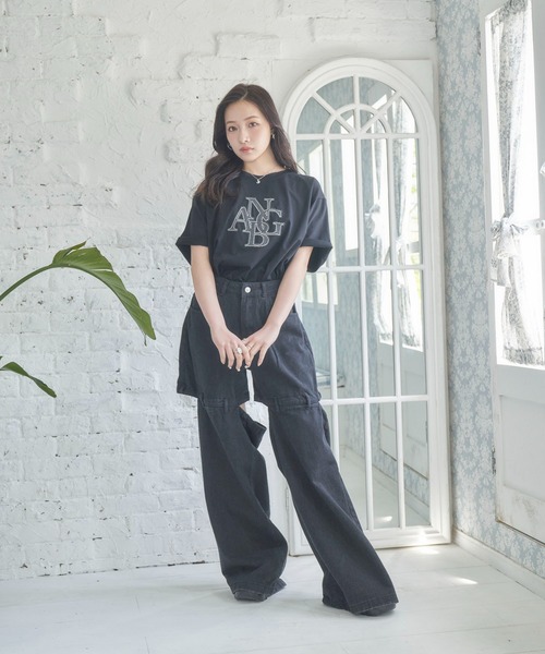 ANDGEEBEE（アンジービー）の「UNISEX デニムパッチTシャツ（Tシャツ/カットソー・レディース・グレー/ブラック・FREE）」の6枚目の写真