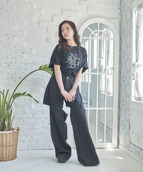 ANDGEEBEE（アンジービー）の「UNISEX デニムパッチTシャツ（Tシャツ/カットソー・レディース・グレー/ブラック・FREE）」の7枚目の写真