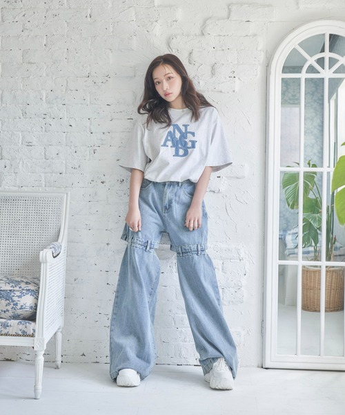 ANDGEEBEE（アンジービー）の「UNISEX デニムパッチTシャツ（Tシャツ/カットソー・レディース・グレー/ブラック・FREE）」の12枚目の写真