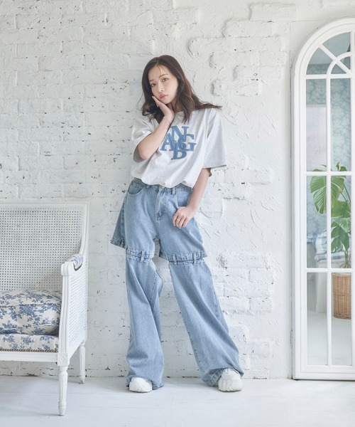 ANDGEEBEE（アンジービー）の「UNISEX デニムパッチTシャツ（Tシャツ/カットソー・レディース・グレー/ブラック・FREE）」の13枚目の写真