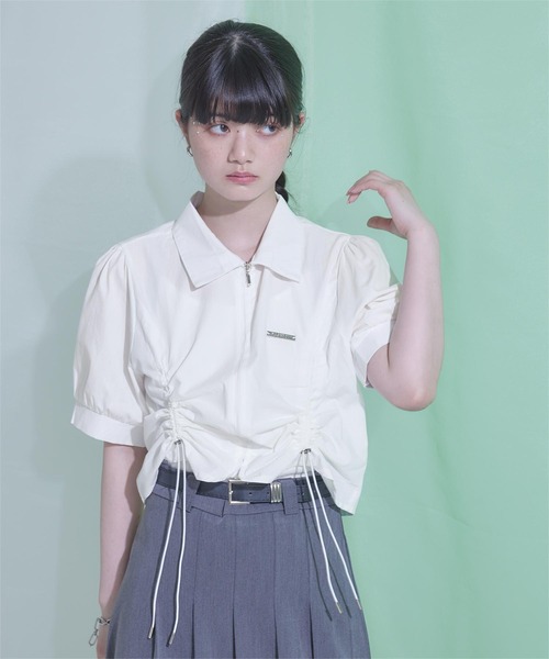miette（ミエット）の「フロントジップドロスト半袖シャツ（シャツ/ブラウス・レディース・ピンク/オフホワイト/ライトブルー・FREE）」の2枚目の写真
