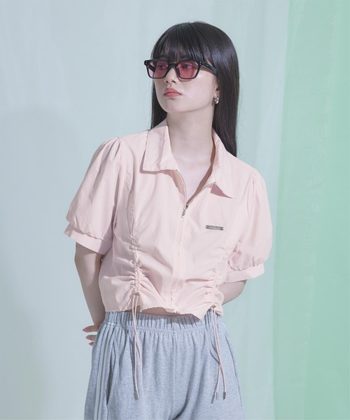 miette（ミエット）の「フロントジップドロスト半袖シャツ（シャツ/ブラウス・レディース・ピンク/オフホワイト/ライトブルー・FREE）」の3枚目の写真