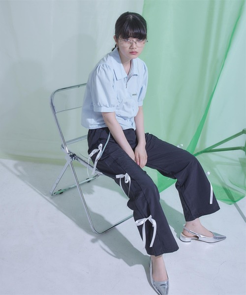 miette（ミエット）の「フロントジップドロスト半袖シャツ（シャツ/ブラウス・レディース・ピンク/オフホワイト/ライトブルー・FREE）」の7枚目の写真