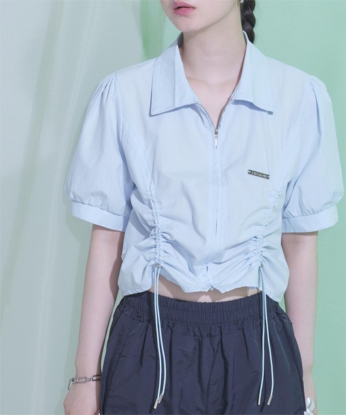 miette（ミエット）の「フロントジップドロスト半袖シャツ（シャツ/ブラウス・レディース・ピンク/オフホワイト/ライトブルー・FREE）」の8枚目の写真
