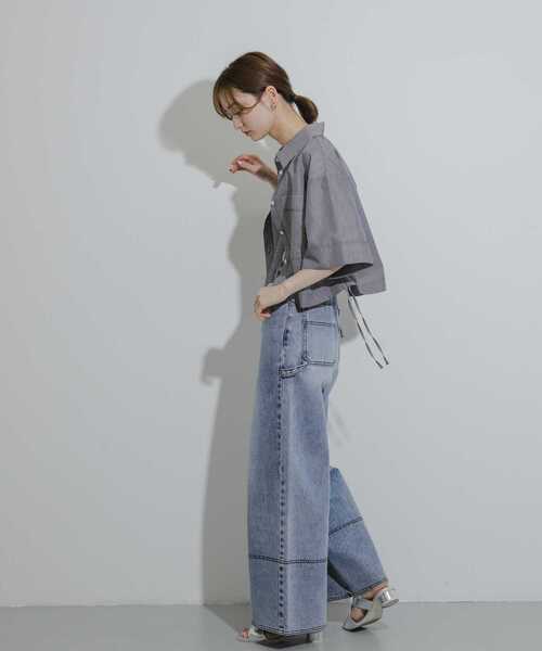 SENSE OF PLACE by URBAN RESEARCH（センスオブプレイスバイアーバンリサーチ）の「シャーリングクロップドシャツ(半袖)（シャツ/ブラウス・レディース・ブルー系その他/グレー系その他/ピンク系その他・ONE）」の17枚目の写真