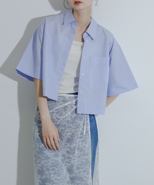 SENSE OF PLACE by URBAN RESEARCH（センスオブプレイスバイアーバンリサーチ）の「シャーリングクロップドシャツ(半袖)（シャツ/ブラウス・レディース・ブルー系その他/グレー系その他/ピンク系その他・ONE）」の19枚目の写真