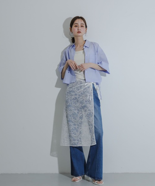 SENSE OF PLACE by URBAN RESEARCH（センスオブプレイスバイアーバンリサーチ）の「シャーリングクロップドシャツ(半袖)（シャツ/ブラウス・レディース・ブルー系その他/グレー系その他/ピンク系その他・ONE）」の22枚目の写真