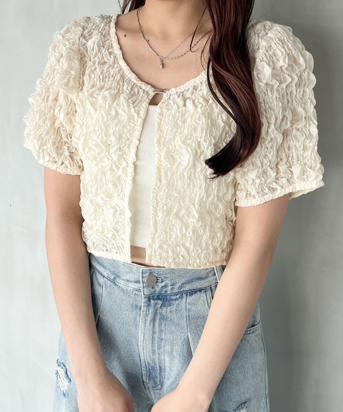 Heather（ヘザー）の「ワッシャーコンパクトカーディガン（半袖）　132632（カーディガン/ボレロ・レディース・アイボリー/ブラック/グレー・FREE）」の11枚目の写真