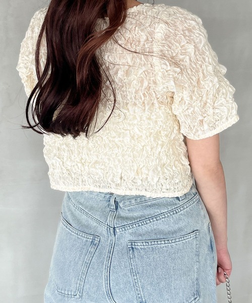 Heather（ヘザー）の「ワッシャーコンパクトカーディガン（半袖）　132632（カーディガン/ボレロ・レディース・アイボリー/ブラック/グレー・FREE）」の10枚目の写真