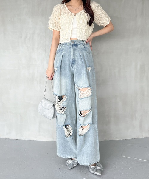 Heather（ヘザー）の「ワッシャーコンパクトカーディガン（半袖）　132632（カーディガン/ボレロ・レディース・アイボリー/ブラック/グレー・FREE）」の8枚目の写真