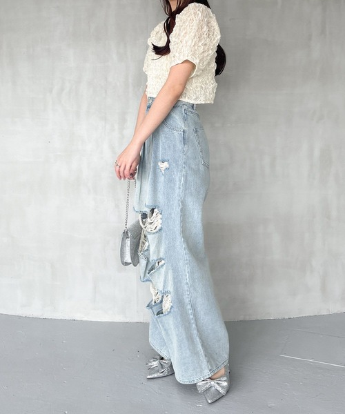 Heather（ヘザー）の「ワッシャーコンパクトカーディガン（半袖）　132632（カーディガン/ボレロ・レディース・アイボリー/ブラック/グレー・FREE）」の7枚目の写真