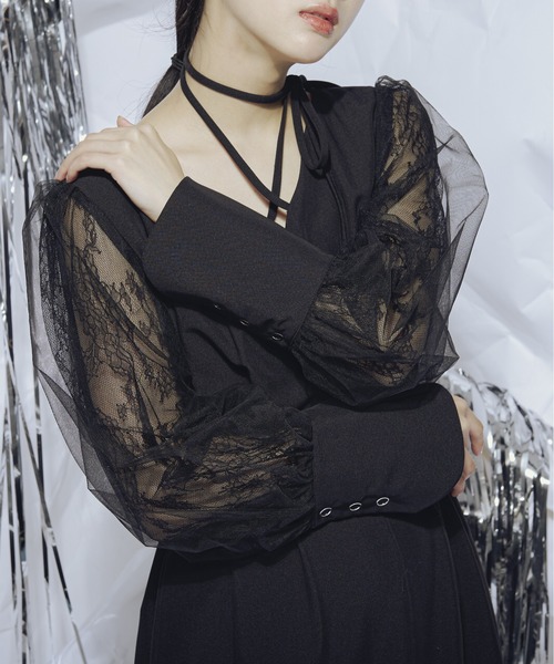 Ezick（エジック）の「Tulle layered タックカーブドレス（ドレス・レディース・ブラック/ライトカーキ・SMALL/MEDIUM）」の16枚目の写真