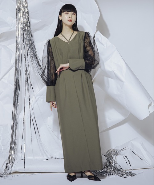 Ezick（エジック）の「Tulle layered タックカーブドレス（ドレス・レディース・ブラック/ライトカーキ・SMALL/MEDIUM）」の5枚目の写真