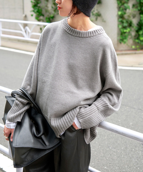 Spick & Span（スピックアンドスパン）の「≪WEB+一部店舗限定追加≫バルキーヤーン ロングリブ プルオーバー（ニット/セーター・レディース・ブラック/チャコールグレー/キャメル・FREE）」の2枚目の写真