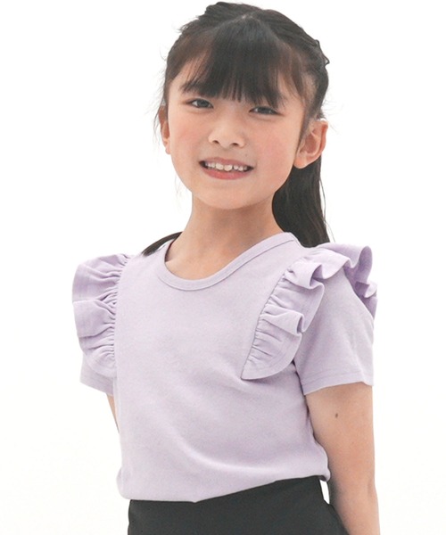 Bee des Bee（ビーデスビー）の「肩フリル 半袖トップス（Tシャツ/カットソー・キッズ・アイボリー/ブルーグレー/ライトブルー/グレー/ブルー/パープル系/ネイビー/ラベンダー・130cm/140cm/150cm/100cm/110cm/120cm）」の7枚目の写真