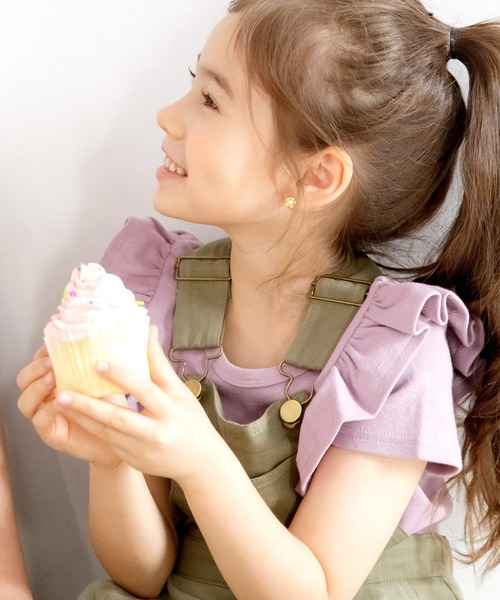 Bee des Bee（ビーデスビー）の「肩フリル 半袖トップス（Tシャツ/カットソー・キッズ・アイボリー/ブルーグレー/ライトブルー/グレー/ブルー/パープル系/ネイビー/ラベンダー・130cm/140cm/150cm/100cm/110cm/120cm）」の8枚目の写真