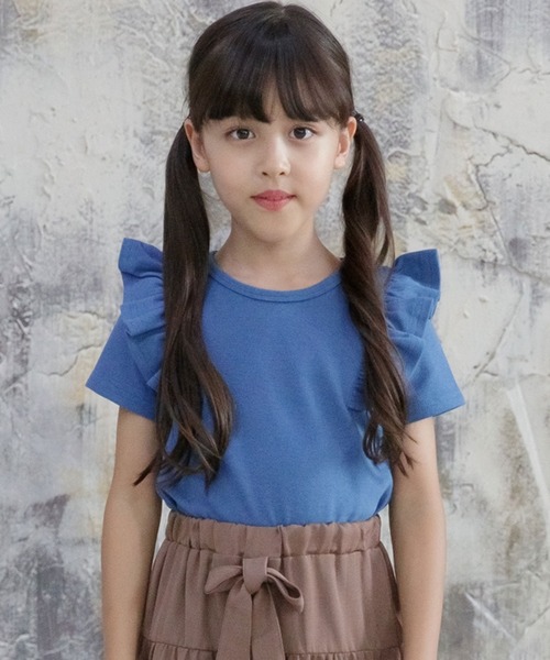 Bee des Bee（ビーデスビー）の「肩フリル 半袖トップス（Tシャツ/カットソー・キッズ・アイボリー/ブルーグレー/ライトブルー/グレー/ブルー/パープル系/ネイビー/ラベンダー・130cm/140cm/150cm/100cm/110cm/120cm）」の6枚目の写真