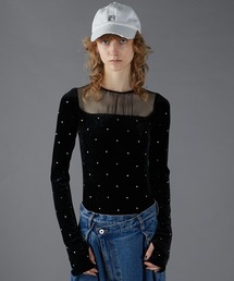 PRANK PROJECT | 【24AUTUMN PRE ORDER】クリスタルベロアボディスーツ / Collage Lace Bodysuit(Tシャツ/カットソー)