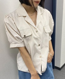 フレンチパフスリーブストライプシャツ